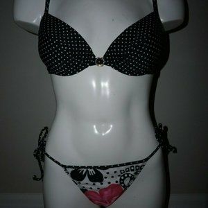 Moon Splash Push Up Underwire Top and Tie Side Moderate Bikini Bottom size M